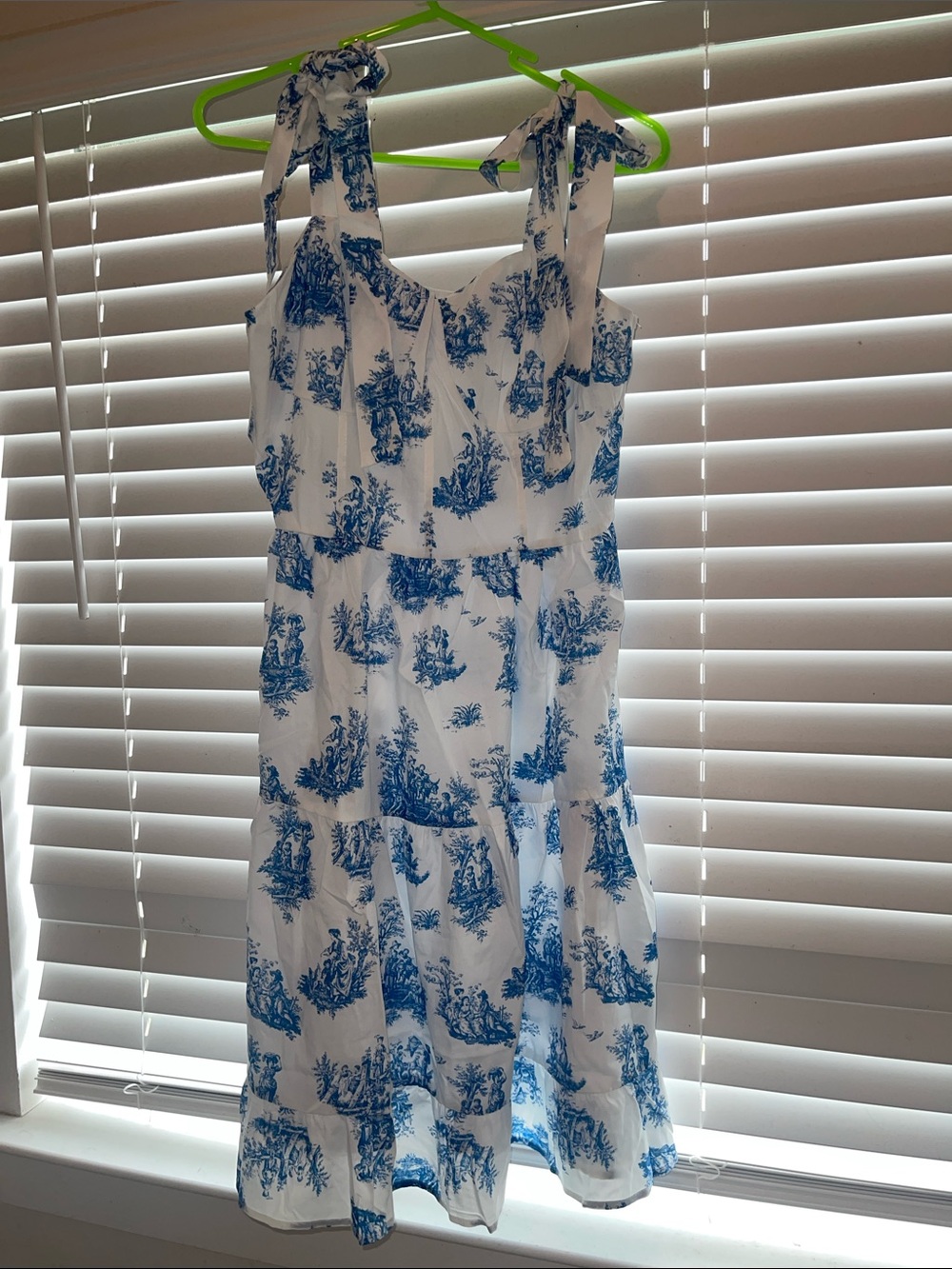 White Sundress with Blue Toile Print